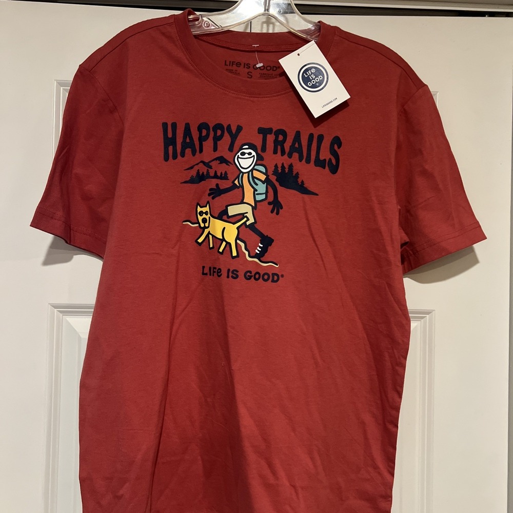 Life is Good Happy Trails Jake & Rocket Faded Red Mens Small SS T-Shirt Crew $29